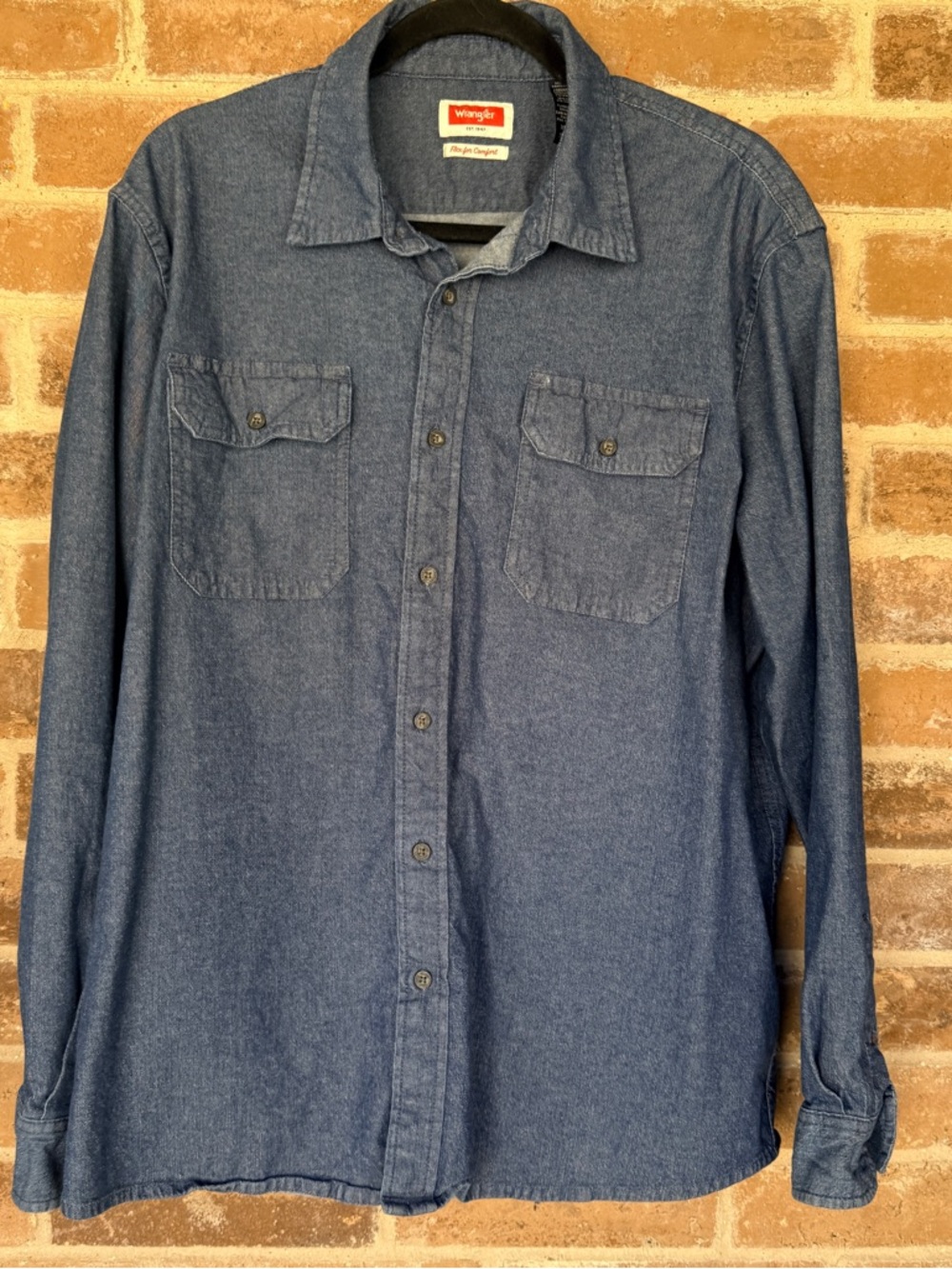 Wrangler Blue Denim Casual Button-Down Shirt